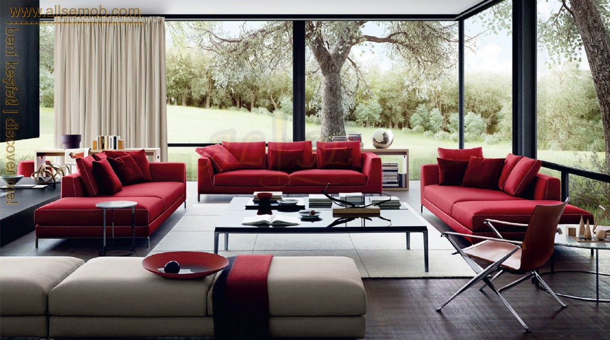 Dekoratif Creatif Lüks Modern Kırmızı Salon Oturma Grubu Tasarımı