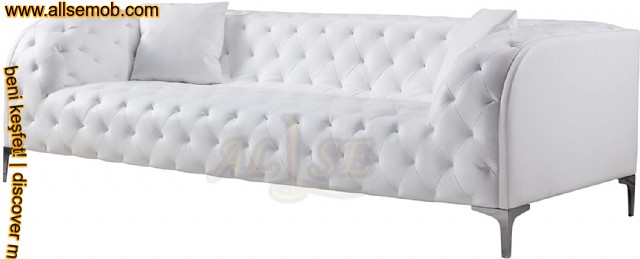 Beyaz Üçlü Chester Kanepe Modern Lüks Tasarım