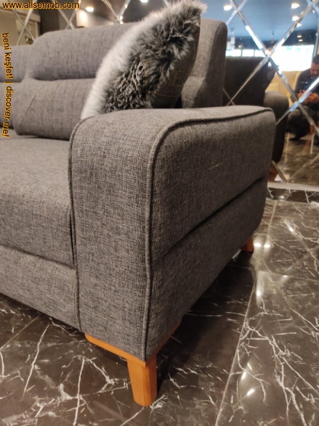 Gri Keten Kaplı Üçlü Kanepe Modeli Kolçak Kısmı